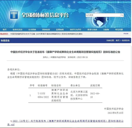 我院牵头制定的健康产学研成果转化全生命周期项目管理实施规范发布