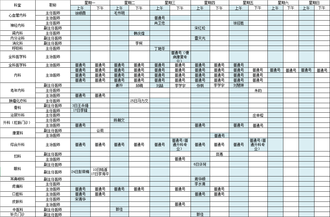 中央党校院区2023年4月出诊安排