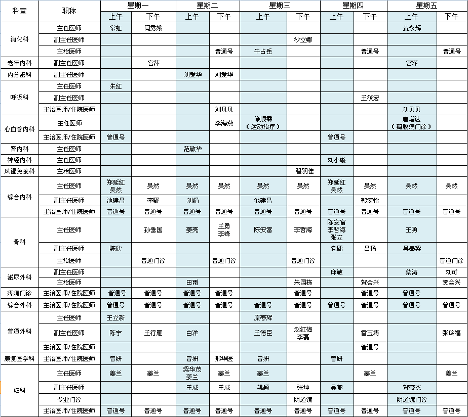 北方院区2021年10月出诊安排