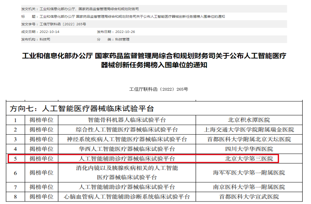 我院入围“人工智能医疗器械临床试验平台”揭榜单位