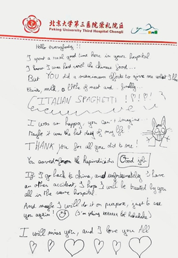 “你们救了我……还为我准备爱吃的食 物……这可能是我生命中最美好的一天!”