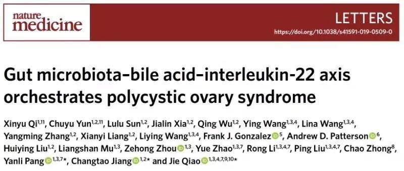 Nature Medicine发表北京大学第三医院乔杰院士团队多囊卵巢综合征最新研究成果