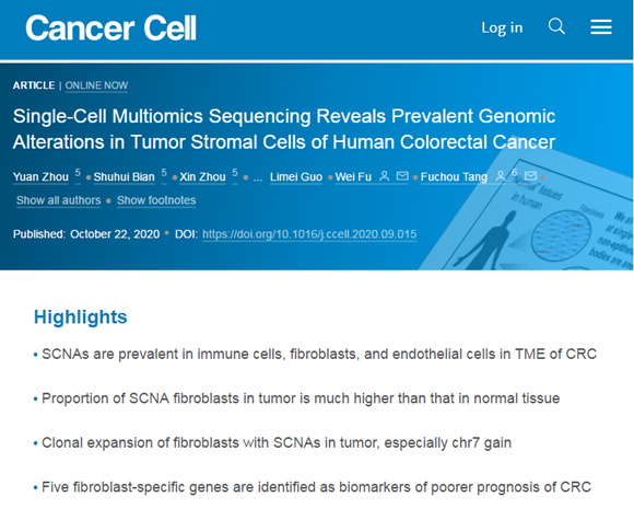 付卫课题组与汤富酬课题组合作揭示结直肠癌肿瘤微环境细胞的遗传变异
