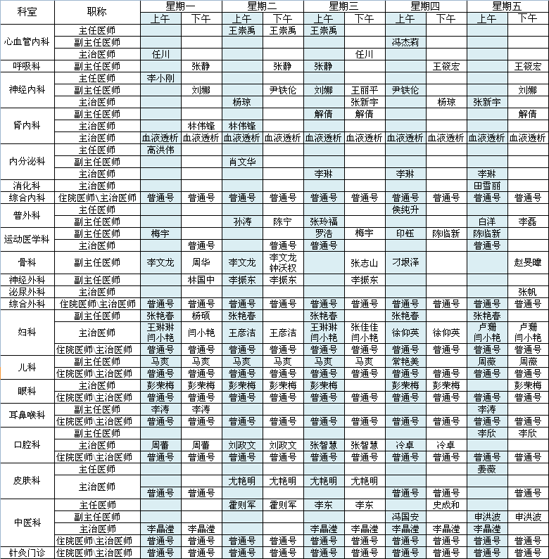 首都国际机场院区2019年9月出诊安排